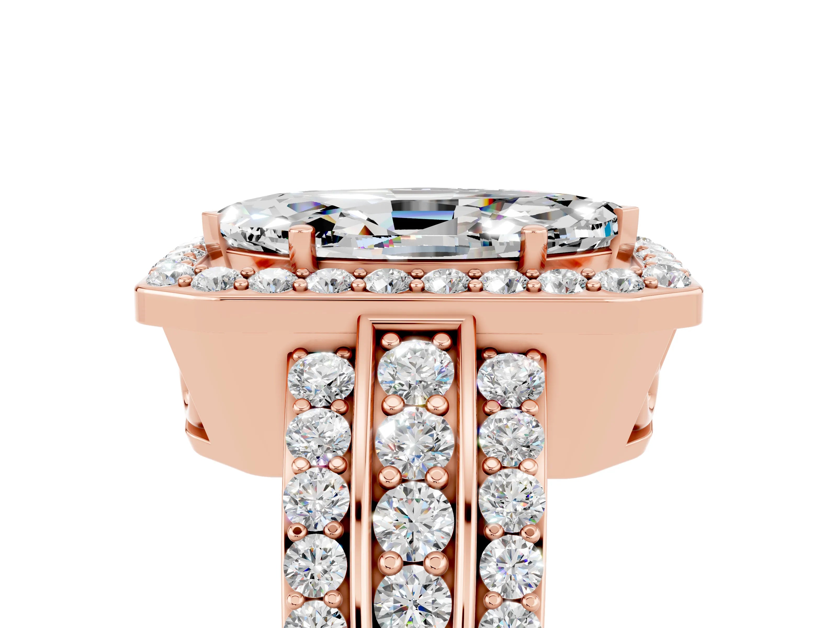 Rose gold Marquise Cut Halo Moissanite Ring with Split Shank and Four-Prong Setting_5