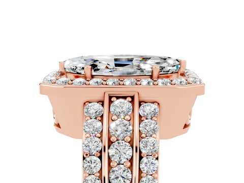 Rose gold Marquise Cut Halo Moissanite Ring with Split Shank and Four-Prong Setting_5