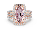 Rose gold Marquise Cut Halo Morganite Ring with Split Shank and Four-Prong Setting