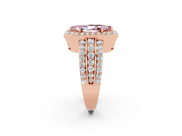 Rose gold Marquise Cut Halo Morganite Ring with Round  Split Shank and Prong Setting