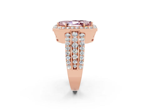 Rose gold Marquise Cut Halo Morganite Ring with Split Shank and Four-Prong Setting_2