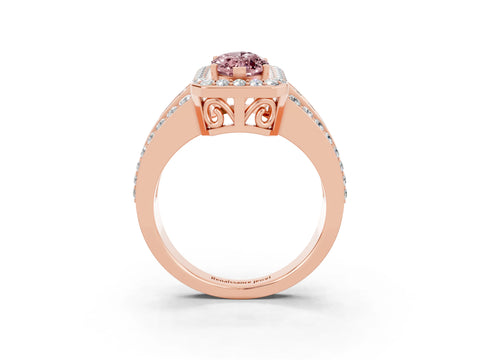 Rose gold Marquise Cut Halo Morganite Ring with Split Shank and Four-Prong Setting_3