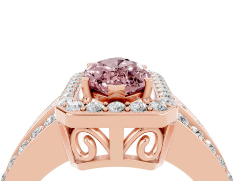 Rose gold Marquise Cut Halo Morganite Ring with Split Shank and Four-Prong Setting_4