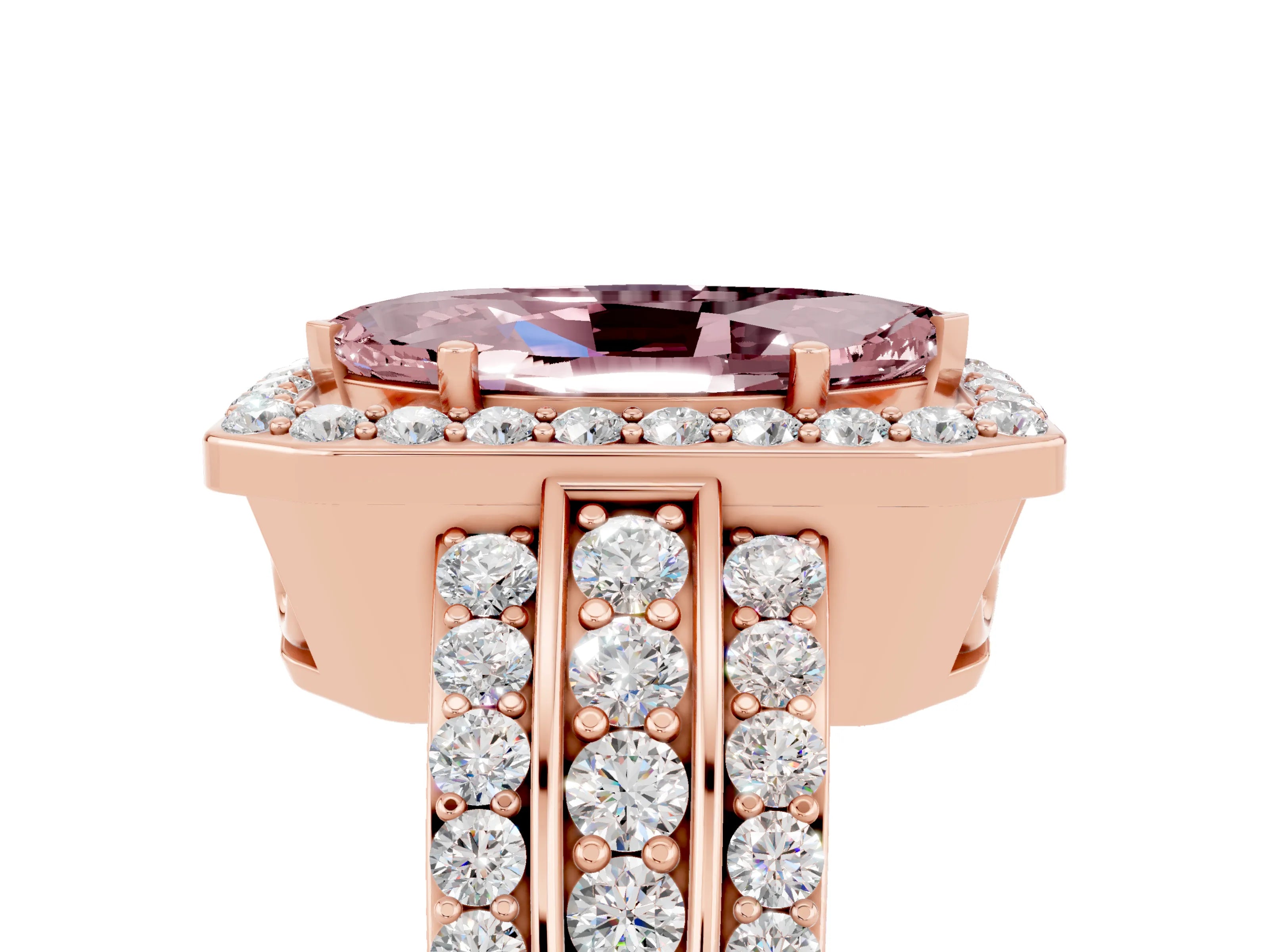 Rose gold Marquise Cut Halo Morganite Ring with Split Shank and Four-Prong Setting_5