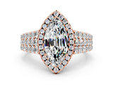 Rose gold Marquise Cut Halo Pavé Diamond Engagement Ring with Split Shank and Four-Prong Setting
