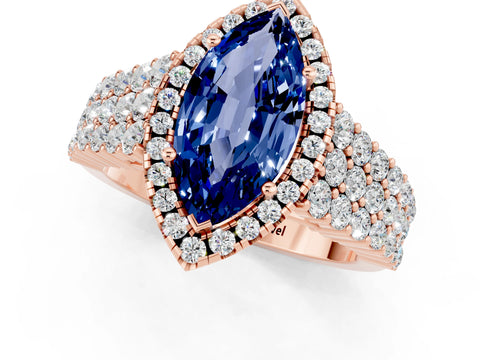Rose gold Marquise Cut Halo Pavé Diamond Engagement Ring with Split Shank and Four-Prong Setting_1