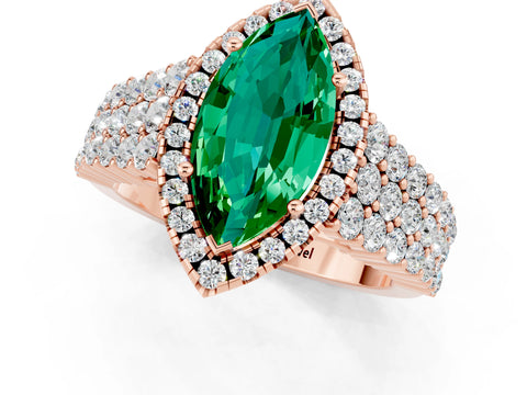 Rose gold Marquise Cut Halo Pavé Diamond Engagement Ring with Split Shank and Four-Prong Setting_1
