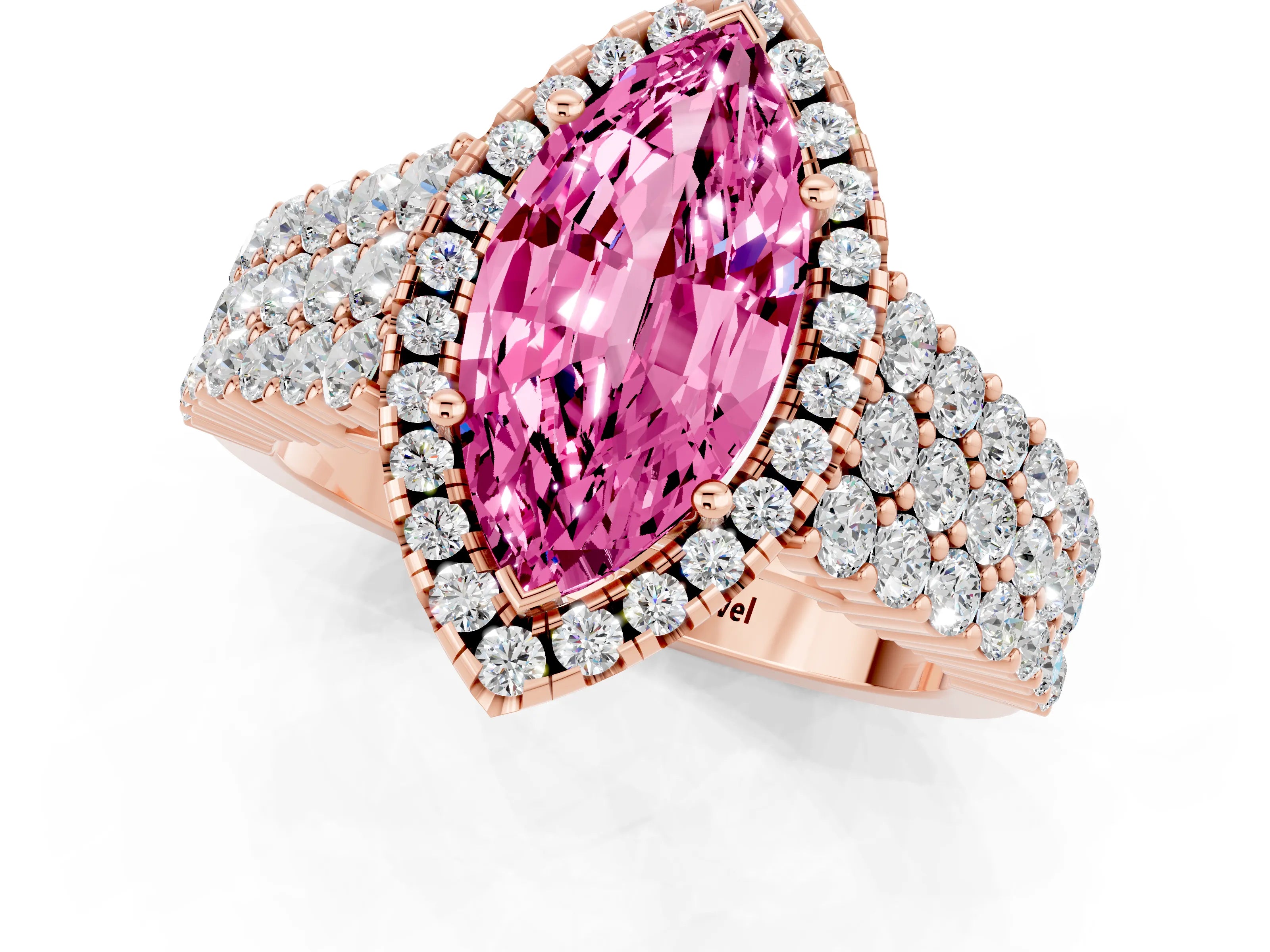 Rose gold Marquise Cut Halo Pavé Diamond Engagement Ring with Split Shank and Four-Prong Setting_1