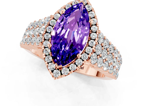 Rose gold Marquise Cut Halo Pavé Diamond Engagement Ring with Split Shank and Four-Prong Setting_1