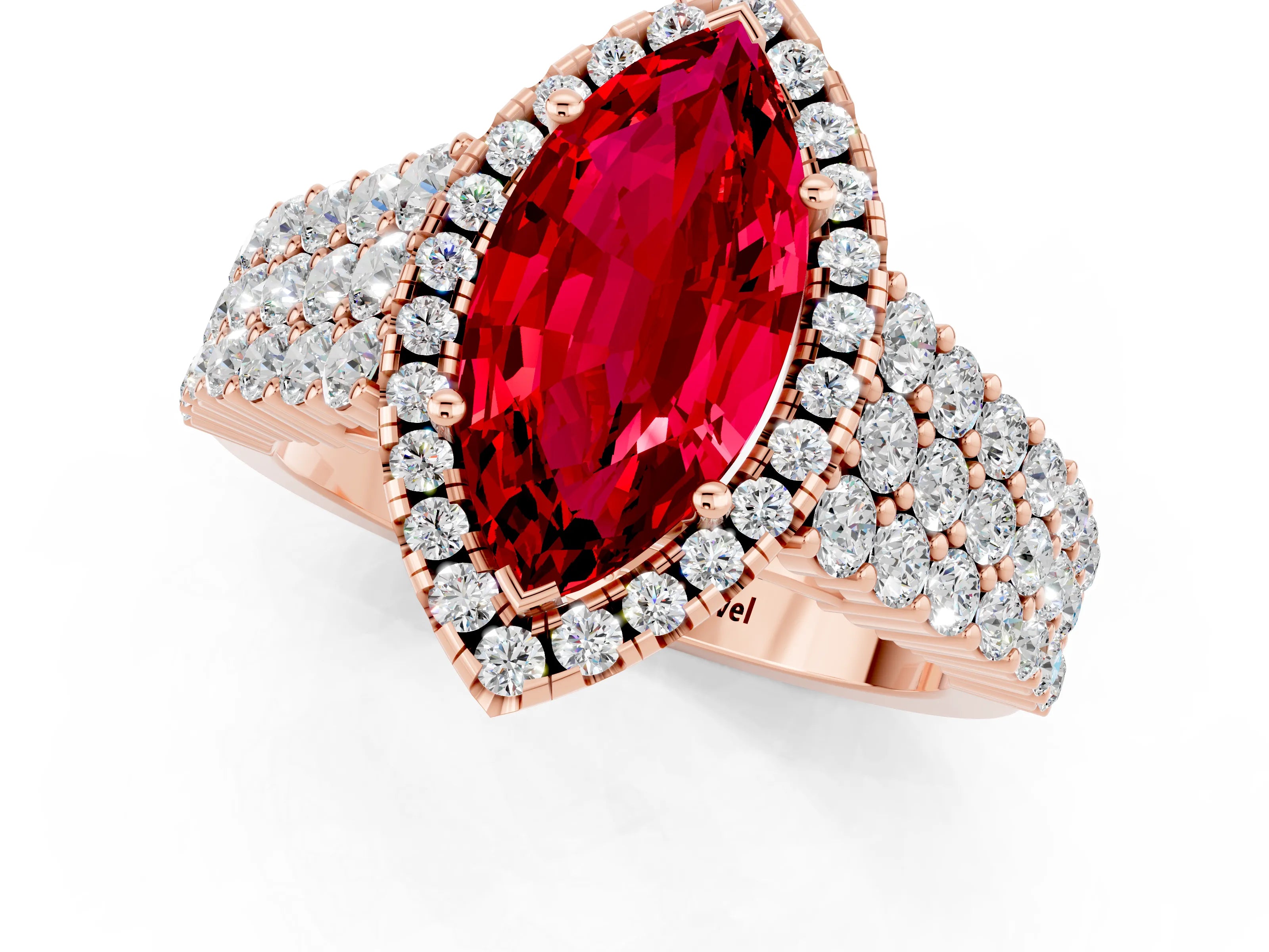 Rose gold Marquise Cut Halo Pavé Diamond Engagement Ring with Split Shank and Four-Prong Setting_1