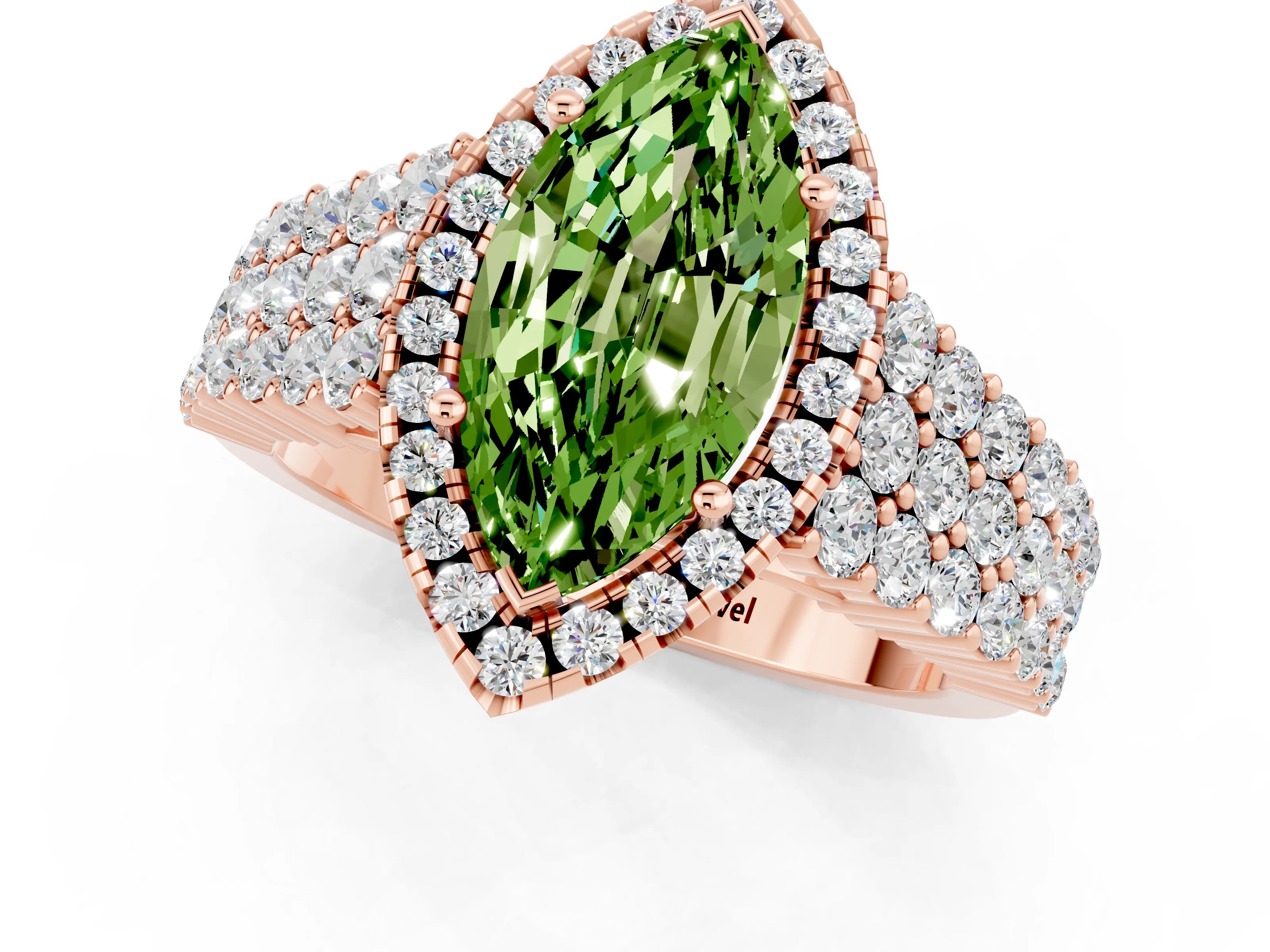 Rose gold Marquise Cut Halo Pavé Diamond Engagement Ring with Split Shank and Four-Prong Setting_1
