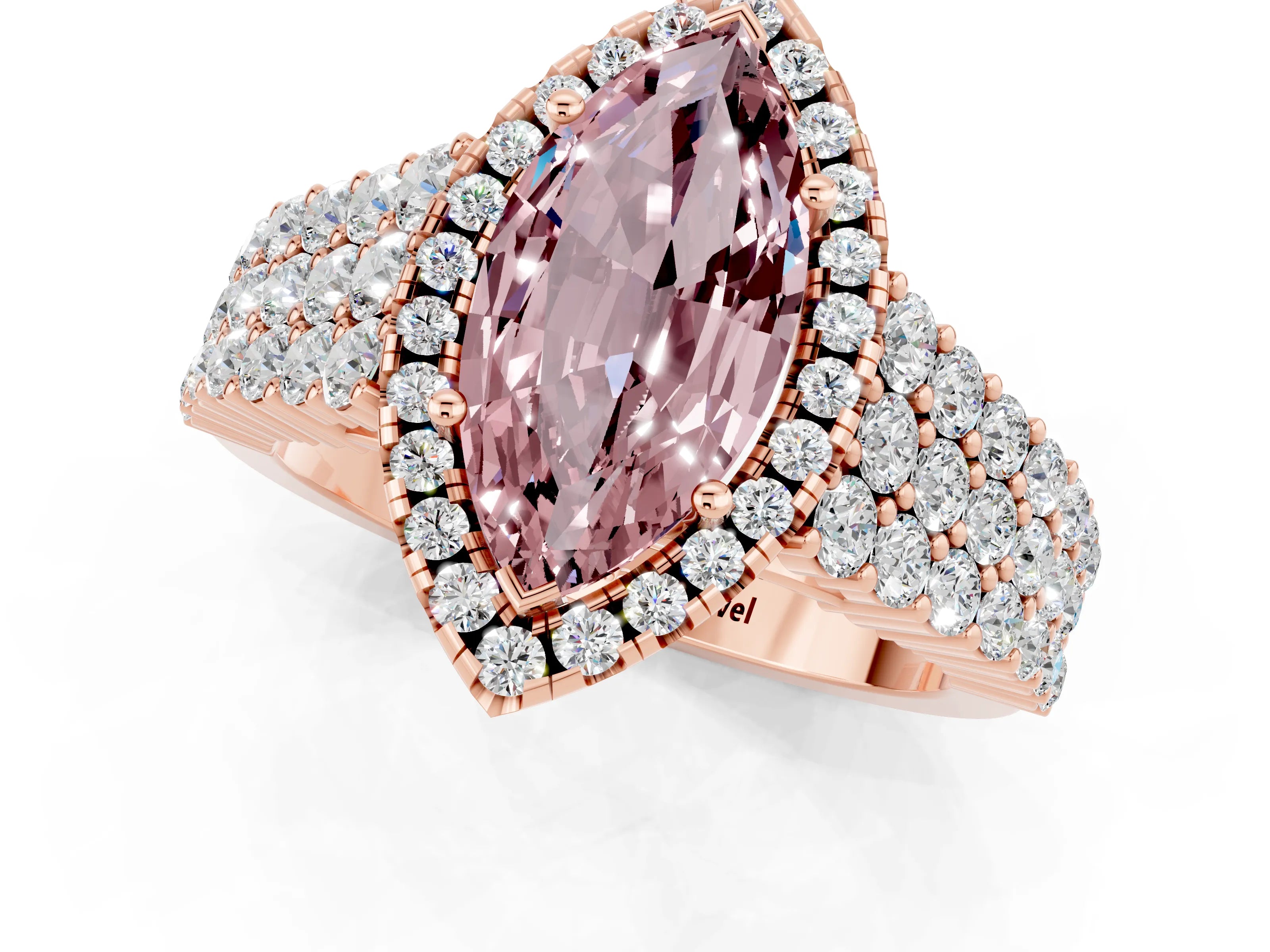 Rose gold Marquise Cut Halo Pavé Diamond Engagement Ring with Split Shank and Four-Prong Setting_1