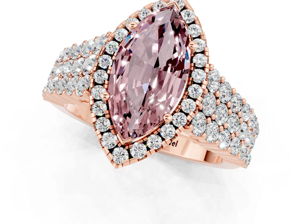 Rose gold Marquise Cut Halo Pavé Diamond Engagement Ring with Split Shank and Four-Prong Setting