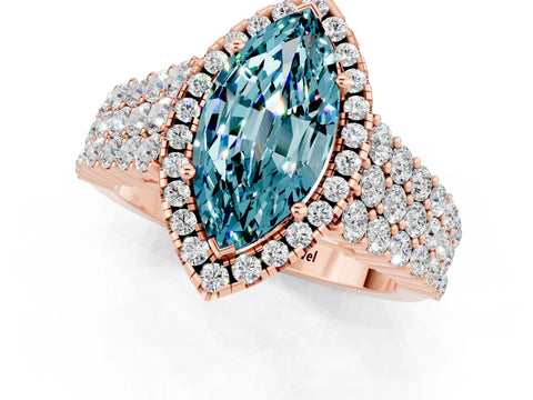 Rose gold Marquise Cut Halo Pavé Diamond Engagement Ring with Split Shank and Four-Prong Setting_1