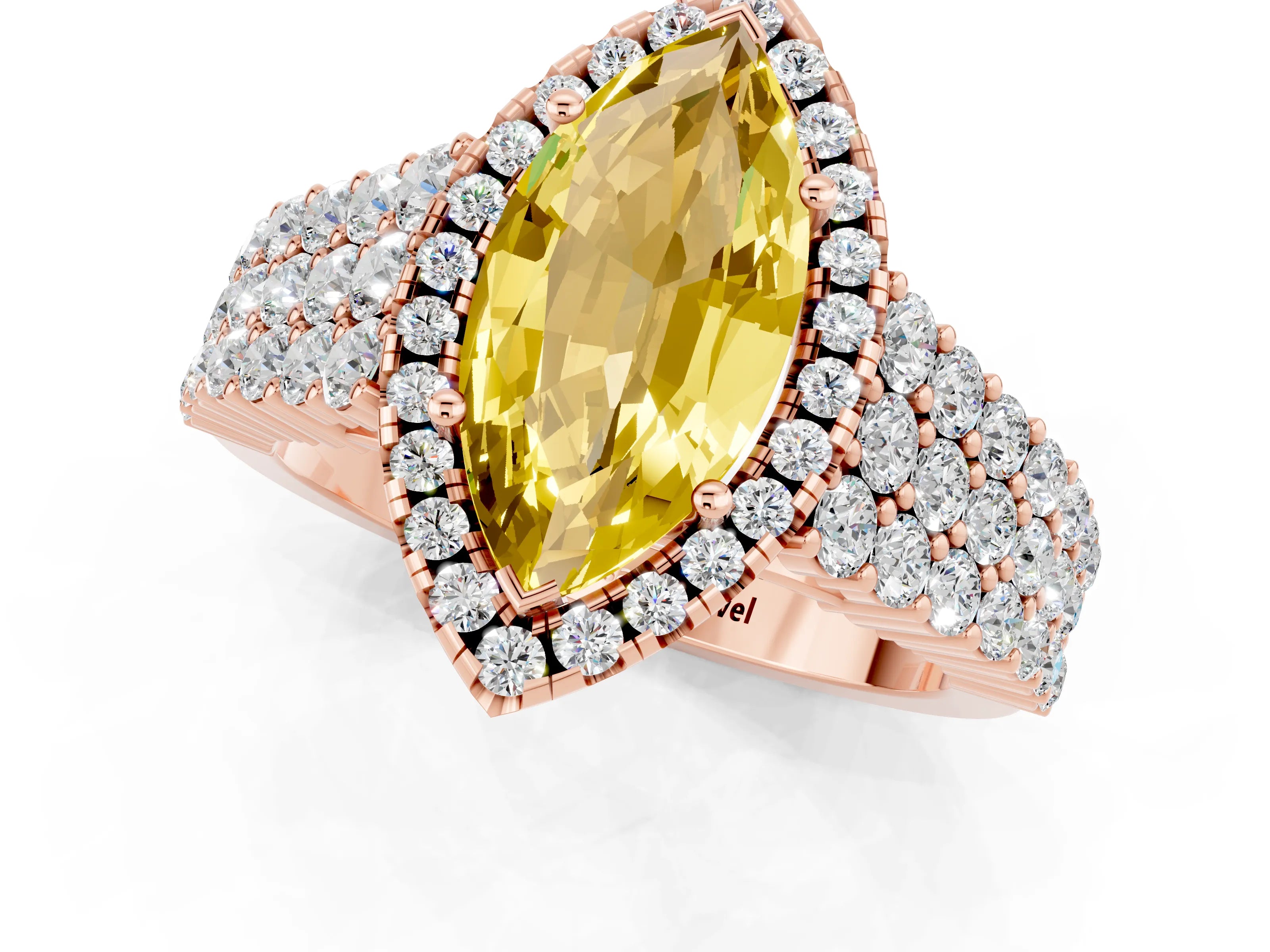 Rose gold Marquise Cut Halo Pavé Diamond Engagement Ring with Split Shank and Four-Prong Setting_1