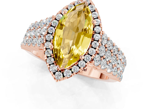 Rose gold Marquise Cut Halo Pavé Diamond Engagement Ring with Split Shank and Four-Prong Setting_1