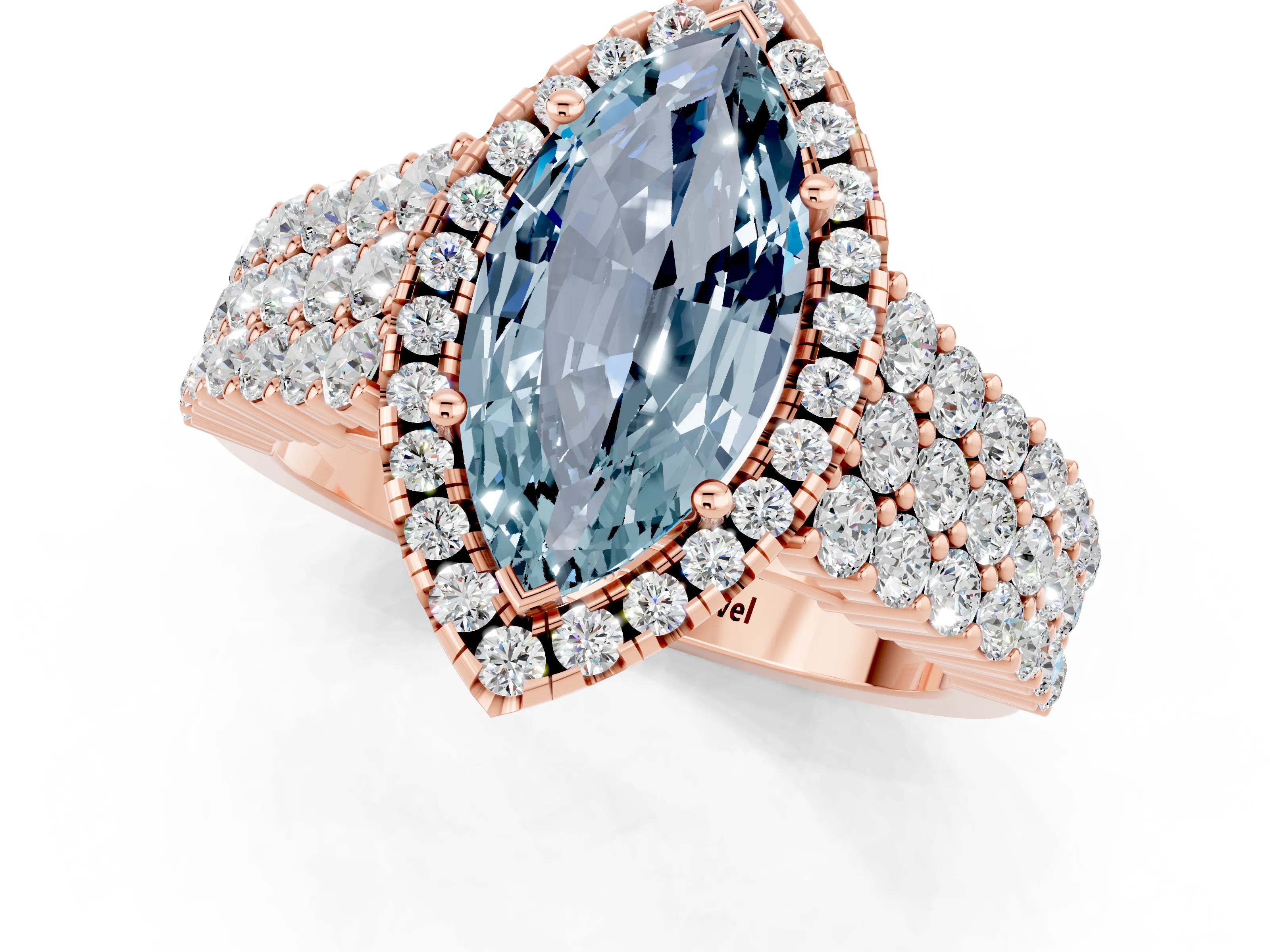 Rose gold Marquise Cut Halo Pavé Diamond Engagement Ring with Split Shank and Four-Prong Setting_1