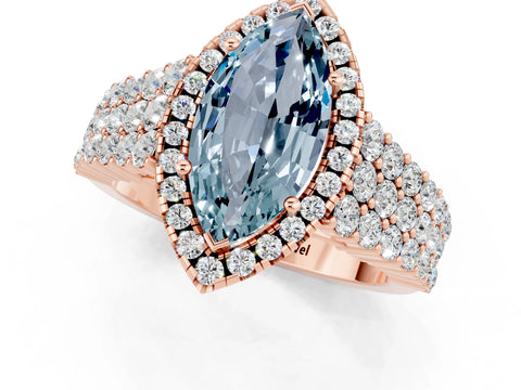 Rose gold Marquise Cut Halo Pavé Diamond Engagement Ring with Split Shank and Four-Prong Setting_1