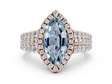 Rose gold Marquise Cut Halo Pavé Diamond Engagement Ring with Split Shank and Four-Prong Setting