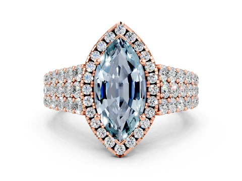 Rose gold Marquise Cut Halo Pavé Diamond Engagement Ring with Split Shank and Four-Prong Setting
