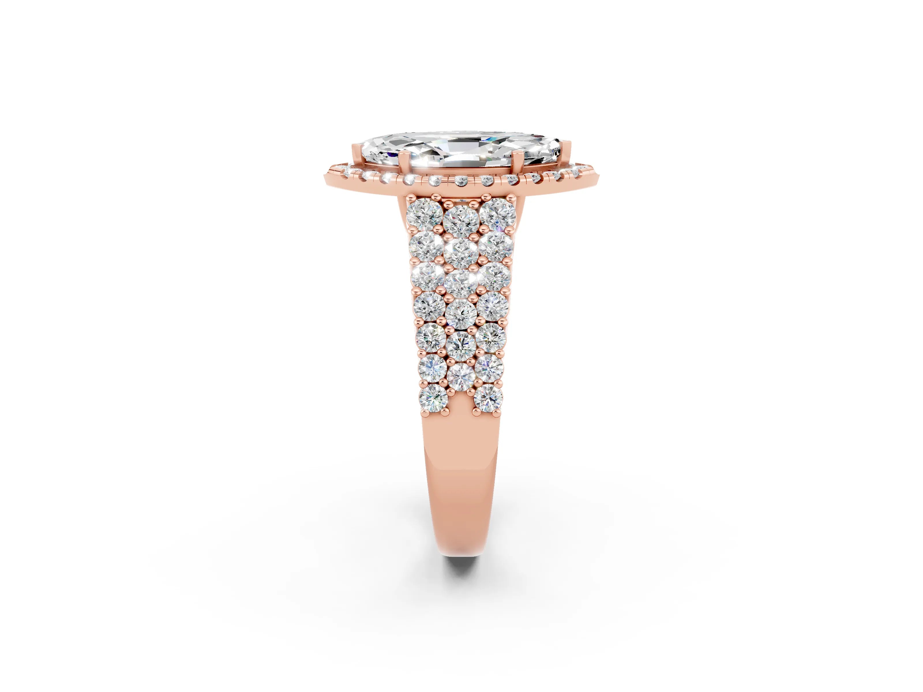 Rose gold Marquise Cut Halo Pavé Diamond Engagement Ring with Split Shank and Four-Prong Setting_2