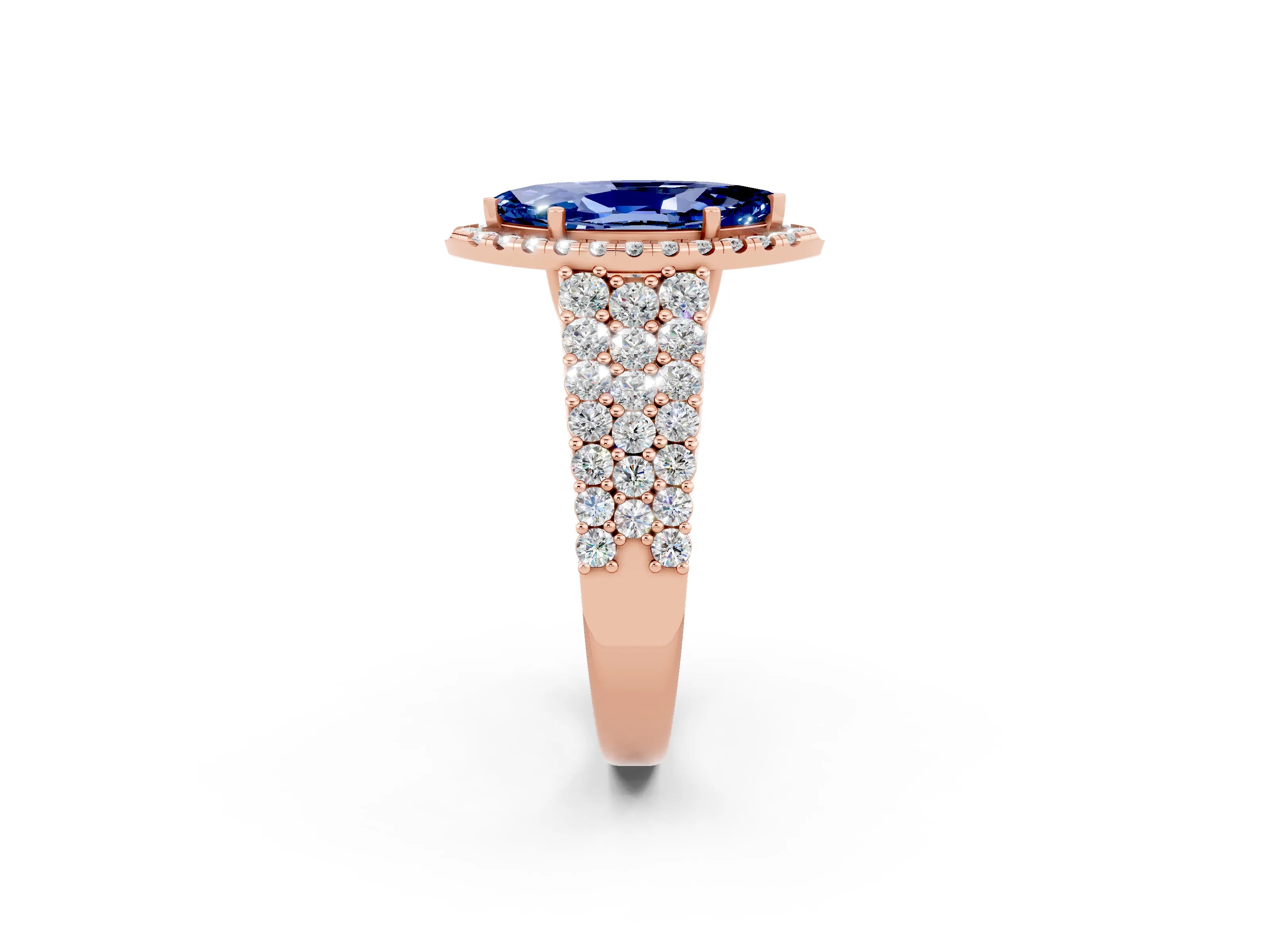 Rose gold Marquise Cut Halo Pavé Diamond Engagement Ring with Split Shank and Four-Prong Setting_2