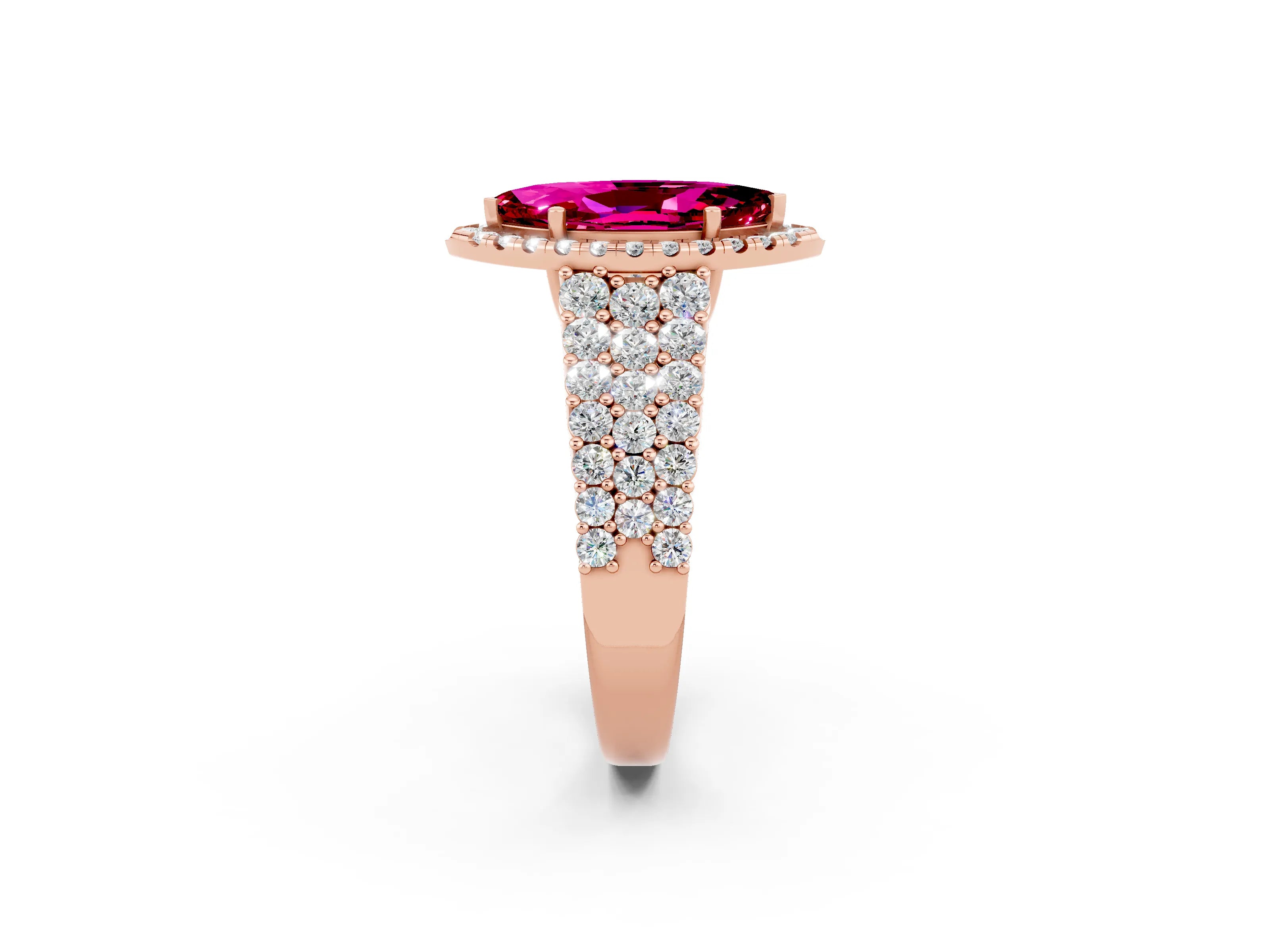 Rose gold Marquise Cut Halo Pavé Diamond Engagement Ring with Split Shank and Four-Prong Setting_2