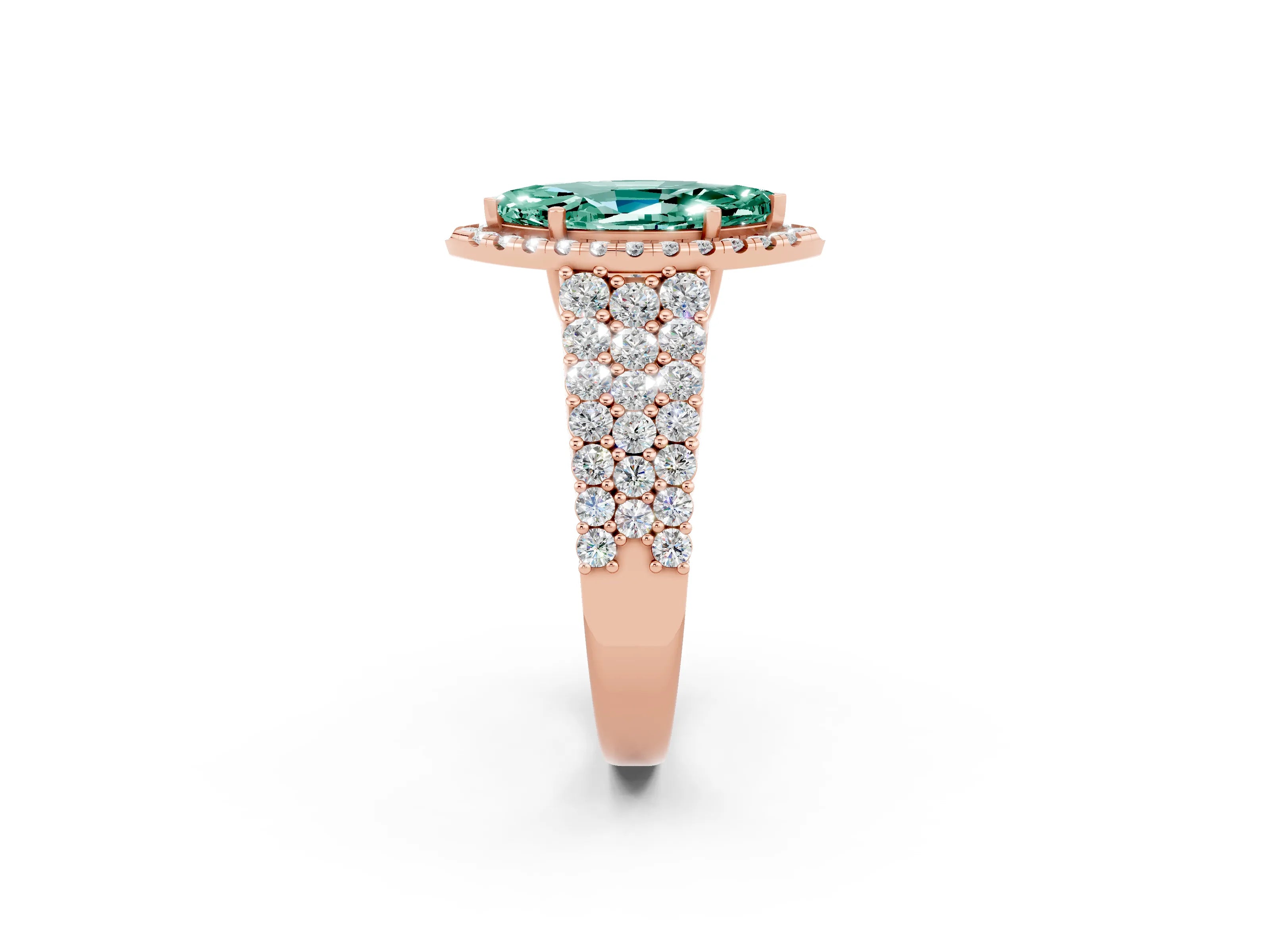 Rose gold Marquise Cut Halo Pavé Diamond Engagement Ring with Split Shank and Four-Prong Setting_2