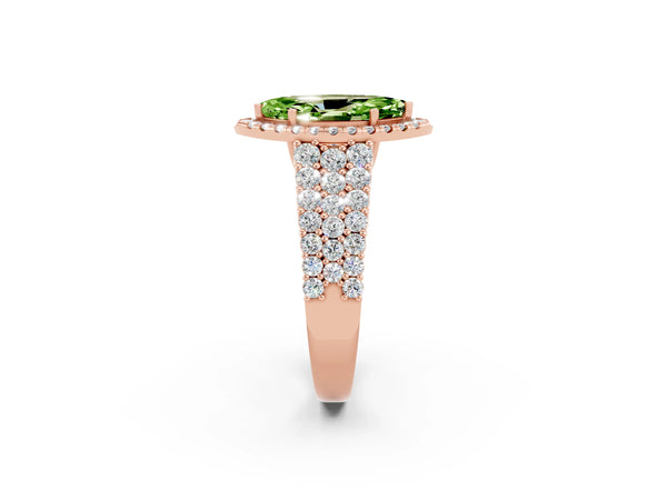 Rose gold Marquise Cut Halo Pavé Diamond Engagement Ring with Split Shank and Four-Prong Setting