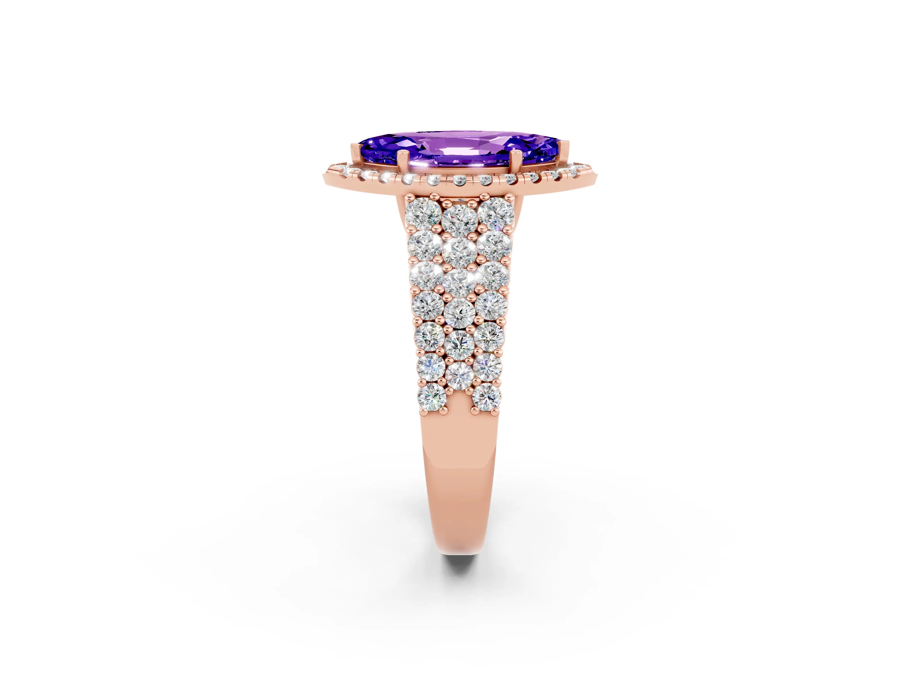 Rose gold Marquise Cut Halo Pavé Diamond Engagement Ring with Split Shank and Four-Prong Setting_2