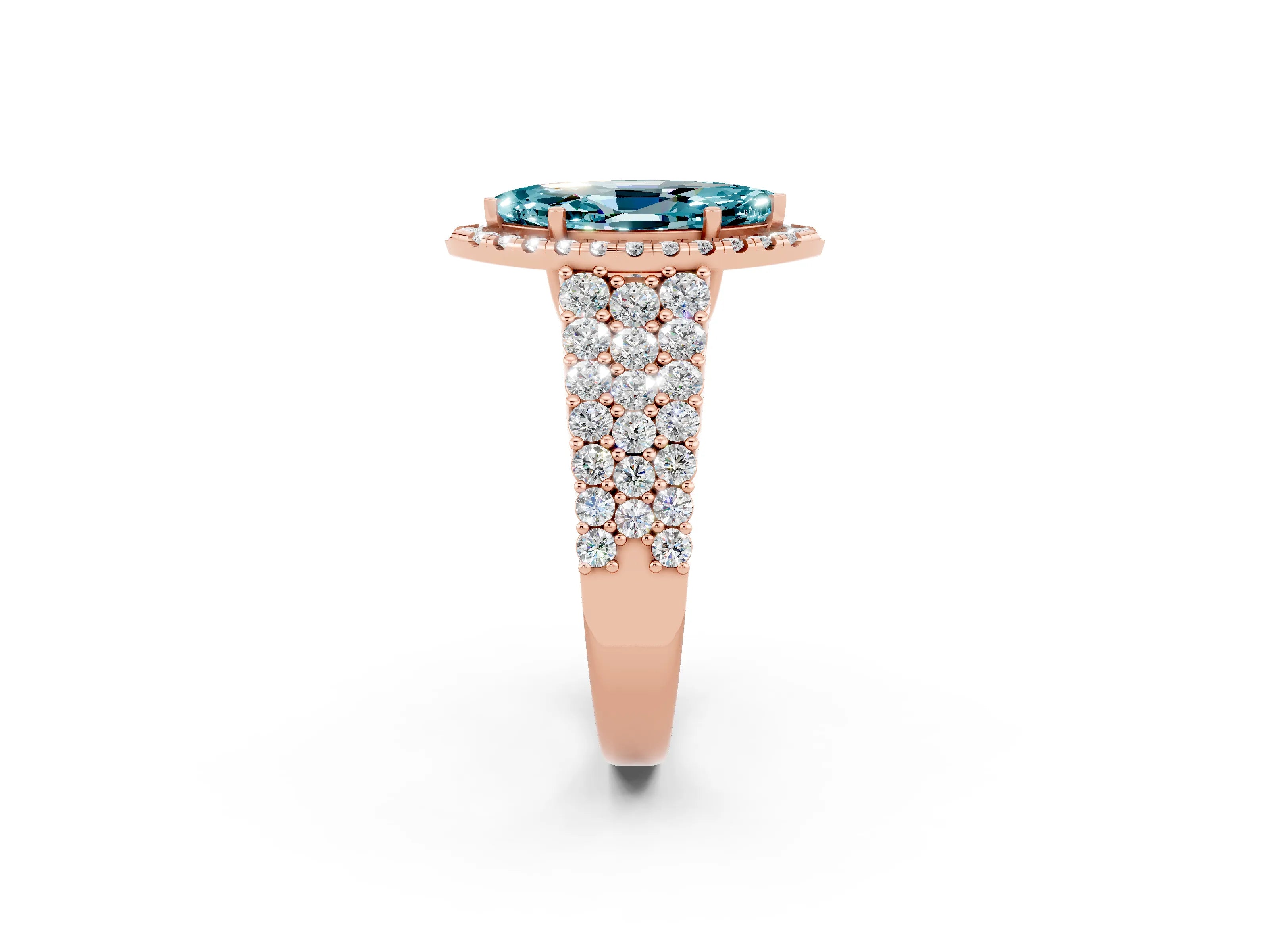 Rose gold Marquise Cut Halo Pavé Diamond Engagement Ring with Split Shank and Four-Prong Setting_2