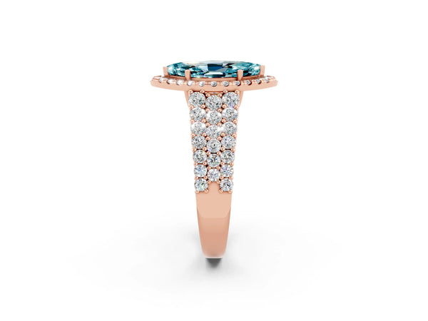 Rose gold Marquise Cut Halo Pavé Diamond Engagement Ring with Split Shank and Four-Prong Setting