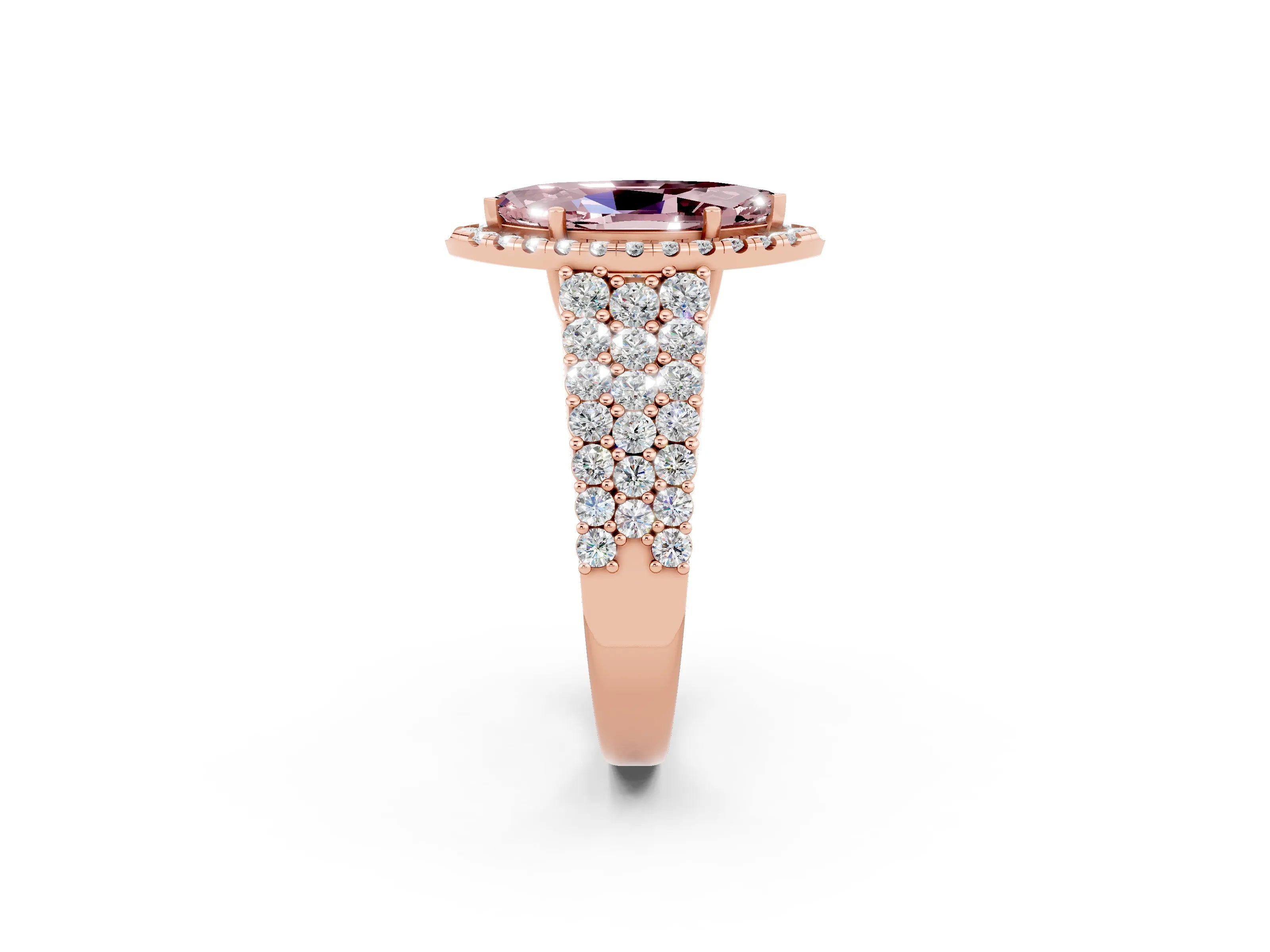 Rose gold Marquise Cut Halo Pavé Diamond Engagement Ring with Split Shank and Four-Prong Setting_2