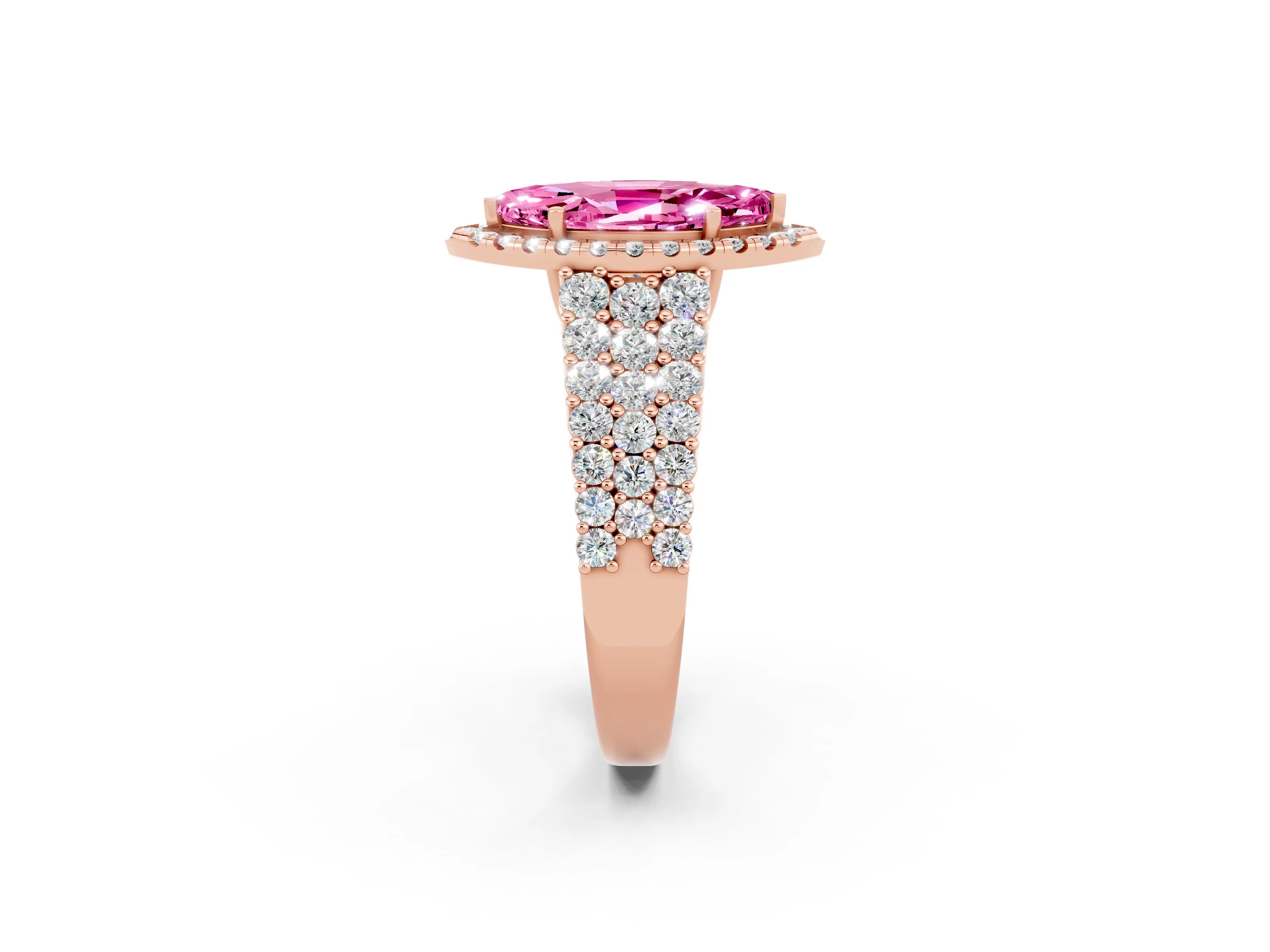 Rose gold Marquise Cut Halo Pavé Diamond Engagement Ring with Split Shank and Four-Prong Setting_2