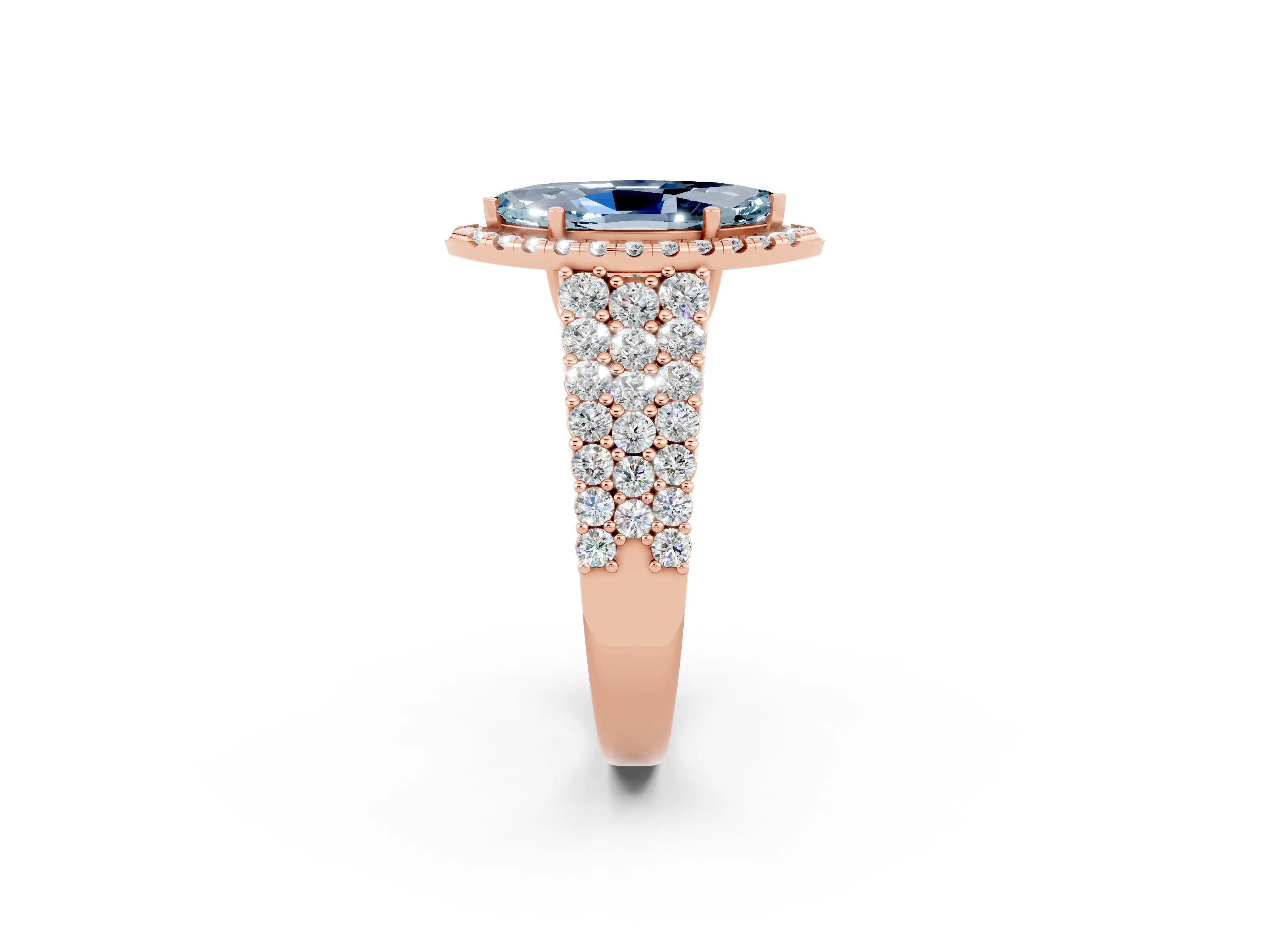 Rose gold Marquise Cut Halo Pavé Diamond Engagement Ring with Split Shank and Four-Prong Setting_2