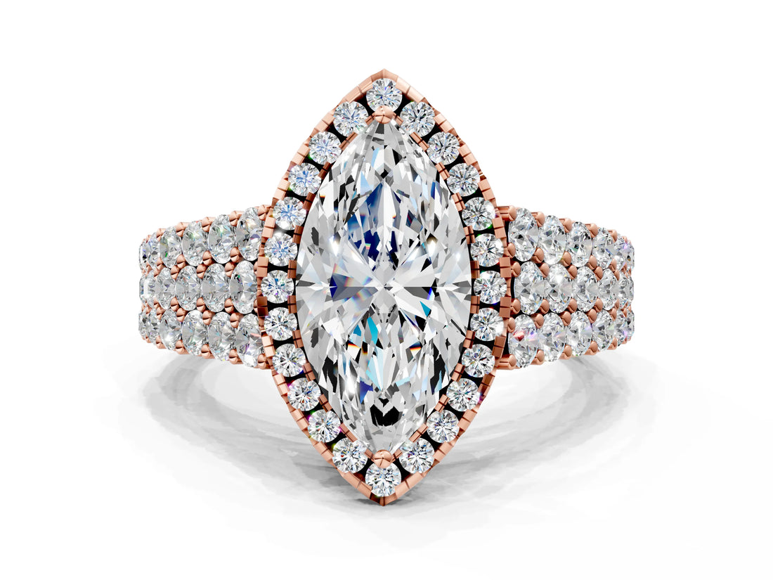Rose gold Marquise Cut Halo Pavé Diamond Engagement Ring with Split Shank and Four-Prong Setting_3