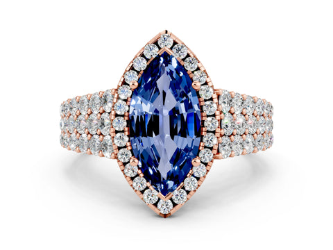 Rose gold Marquise Cut Halo Pavé Diamond Engagement Ring with Split Shank and Four-Prong Setting