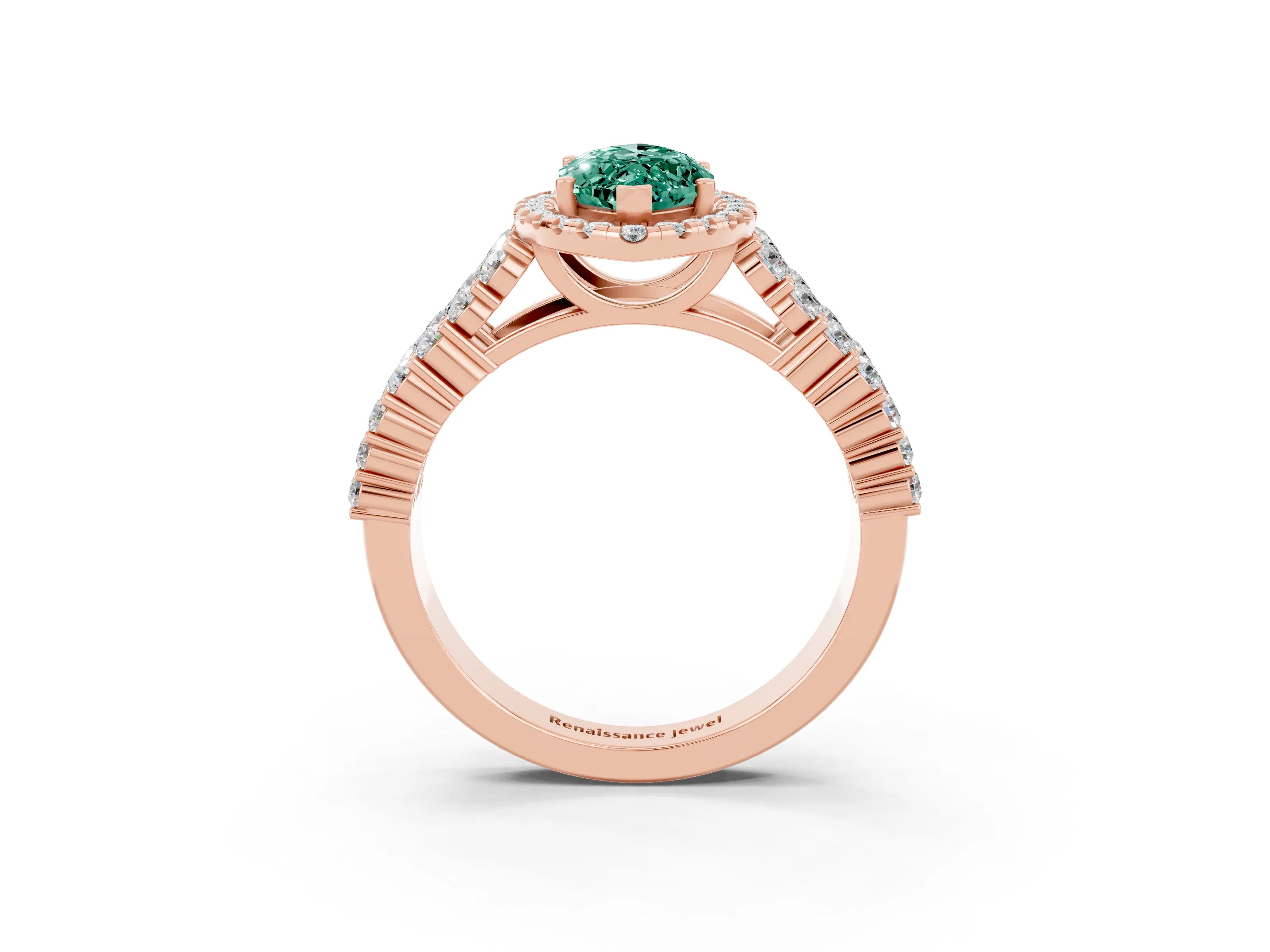 Rose gold Marquise Cut Halo Pavé Diamond Engagement Ring with Split Shank and Four-Prong Setting_3