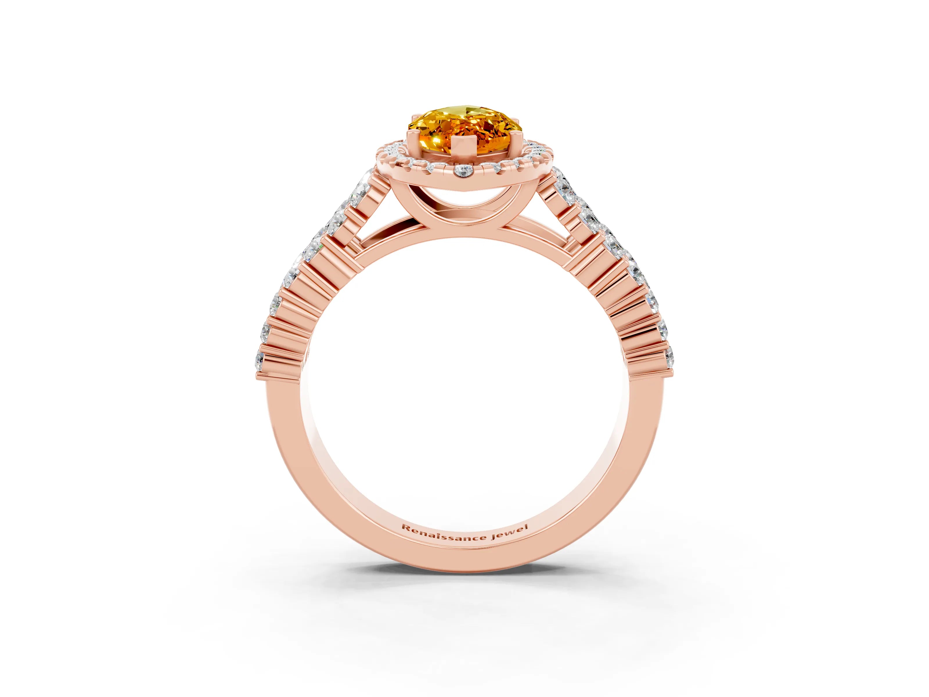 Rose gold Marquise Cut Halo Pavé Diamond Engagement Ring with Split Shank and Four-Prong Setting_3