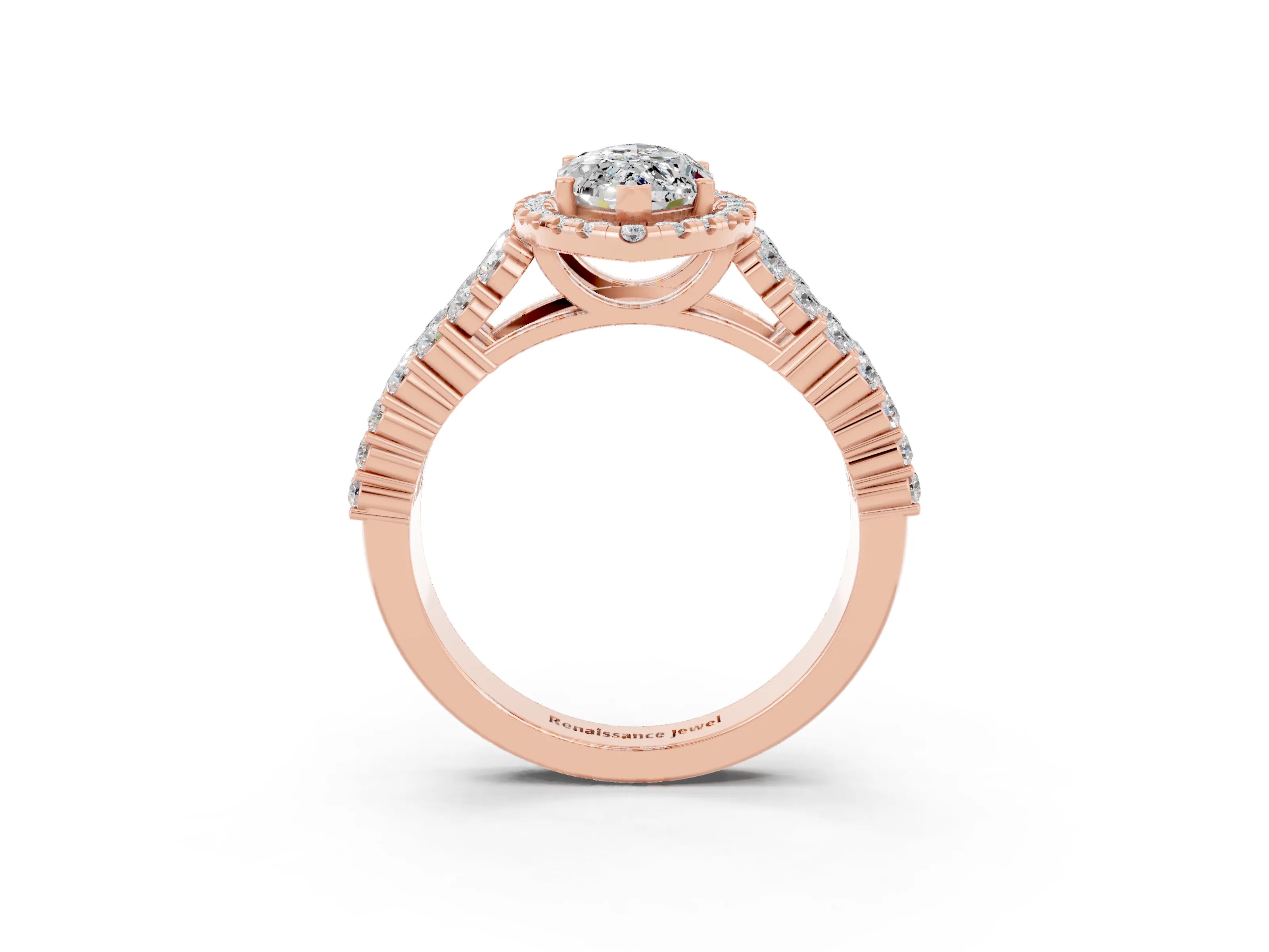 Rose gold Marquise Cut Halo Pavé Diamond Engagement Ring with Split Shank and Four-Prong Setting_3
