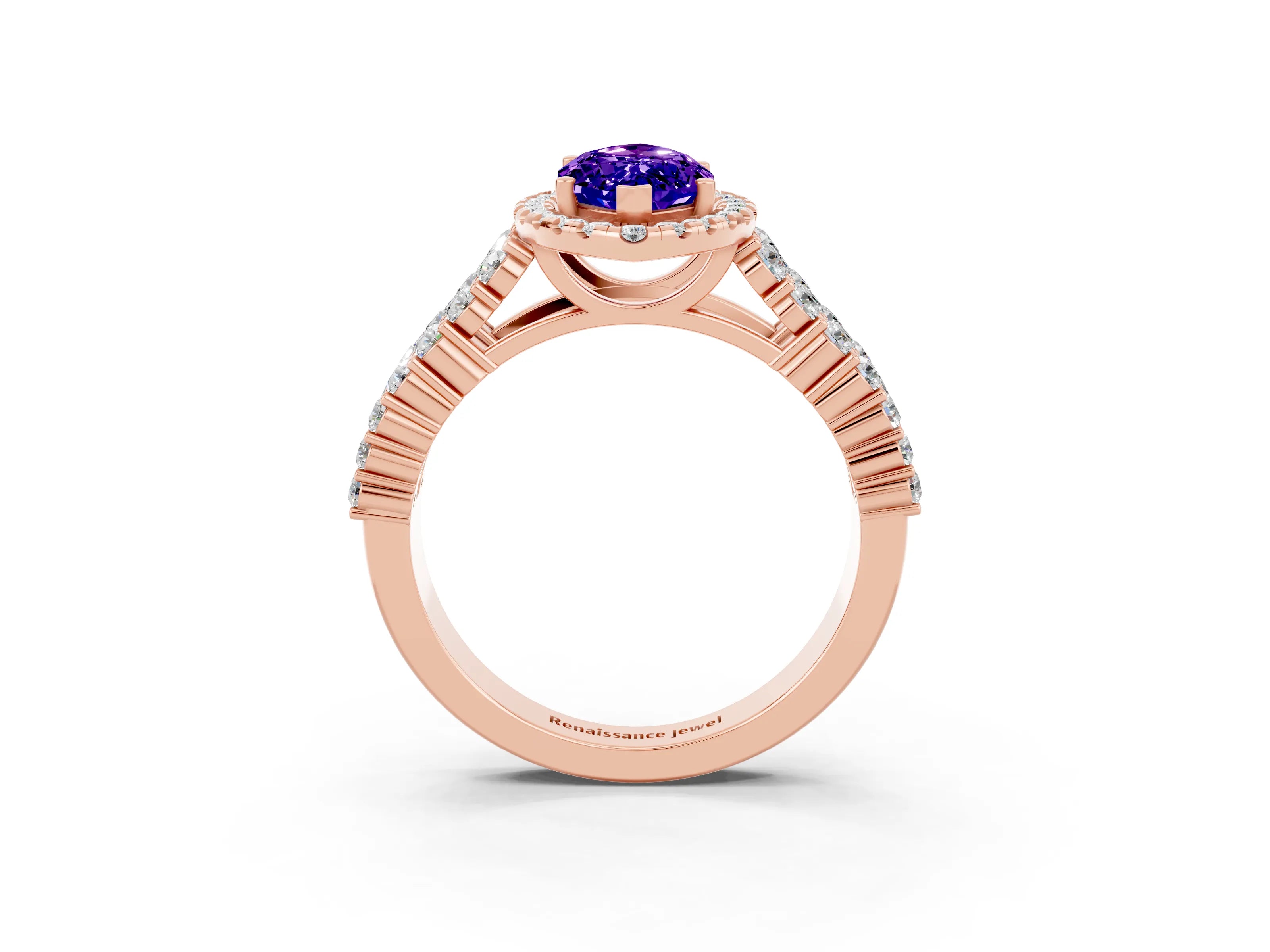 Rose gold Marquise Cut Halo Pavé Diamond Engagement Ring with Split Shank and Four-Prong Setting_3