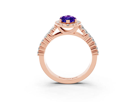Rose gold Marquise Cut Halo Pavé Diamond Engagement Ring with Split Shank and Four-Prong Setting_3
