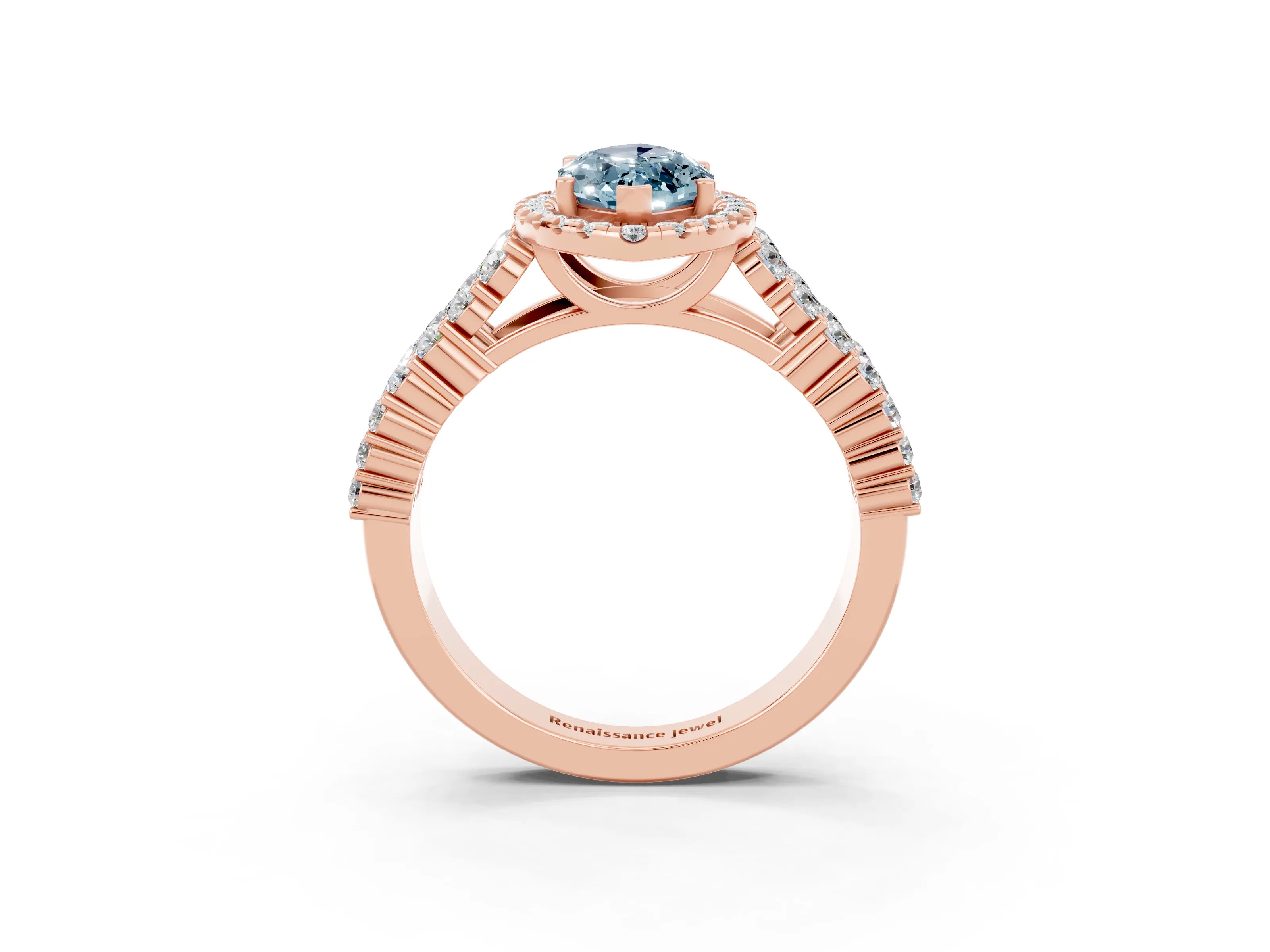 Rose gold Marquise Cut Halo Pavé Diamond Engagement Ring with Split Shank and Four-Prong Setting_3