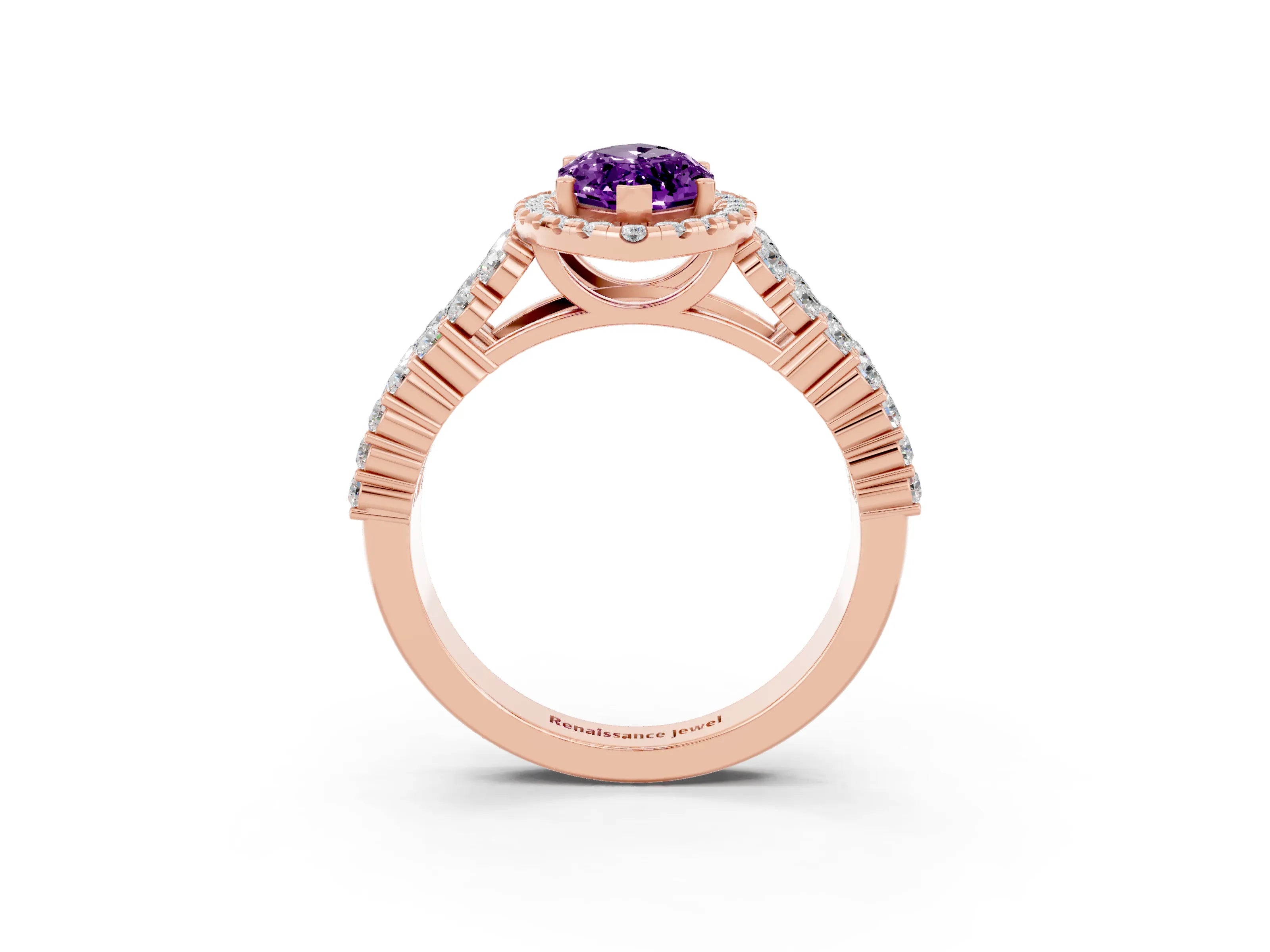 Rose gold Marquise Cut Halo Pavé Diamond Engagement Ring with Split Shank and Four-Prong Setting_3