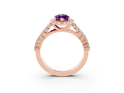 Rose gold Marquise Cut Halo Pavé Diamond Engagement Ring with Split Shank and Four-Prong Setting_3