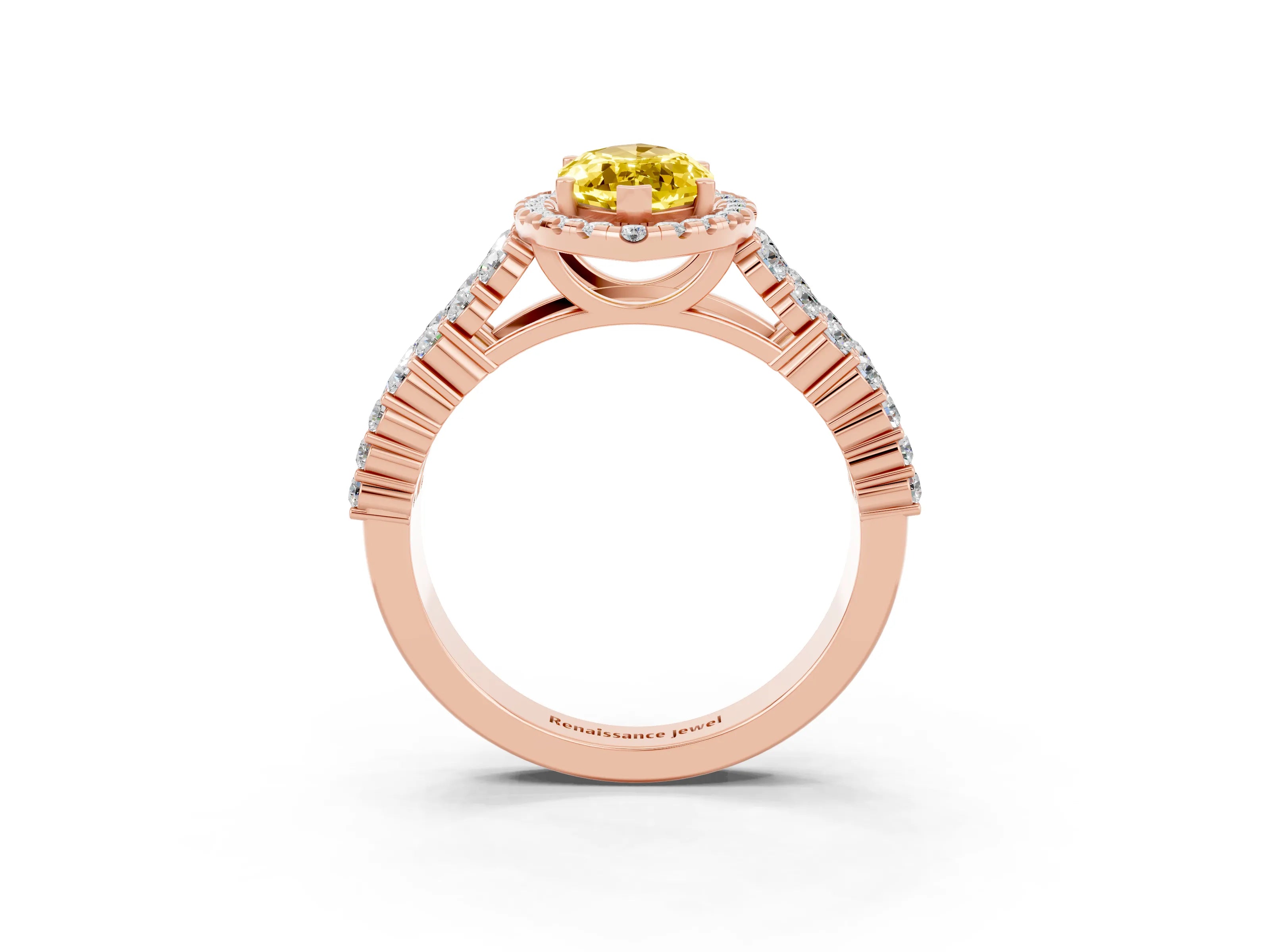 Rose gold Marquise Cut Halo Pavé Diamond Engagement Ring with Split Shank and Four-Prong Setting_3