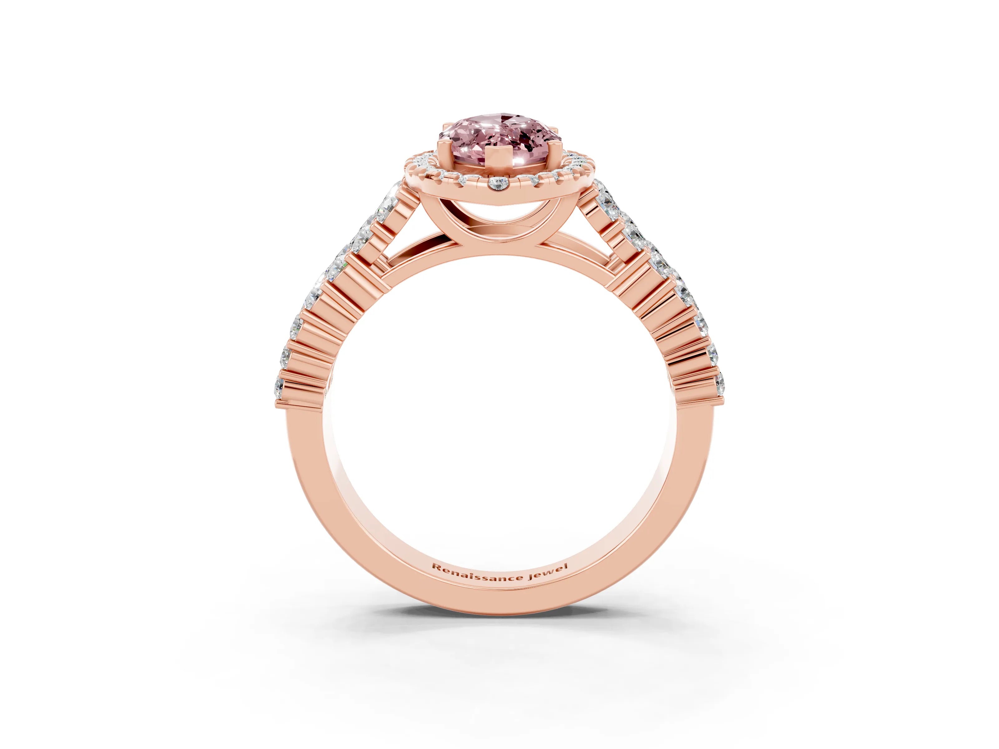 Rose gold Marquise Cut Halo Pavé Diamond Engagement Ring with Split Shank and Four-Prong Setting_3