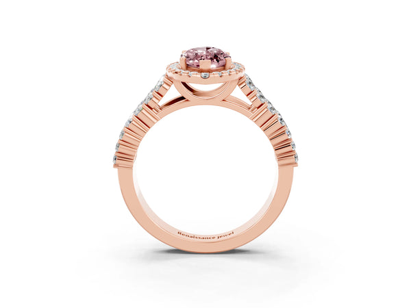 Rose gold Marquise Cut Halo Pavé Diamond Engagement Ring with Split Shank and Four-Prong Setting