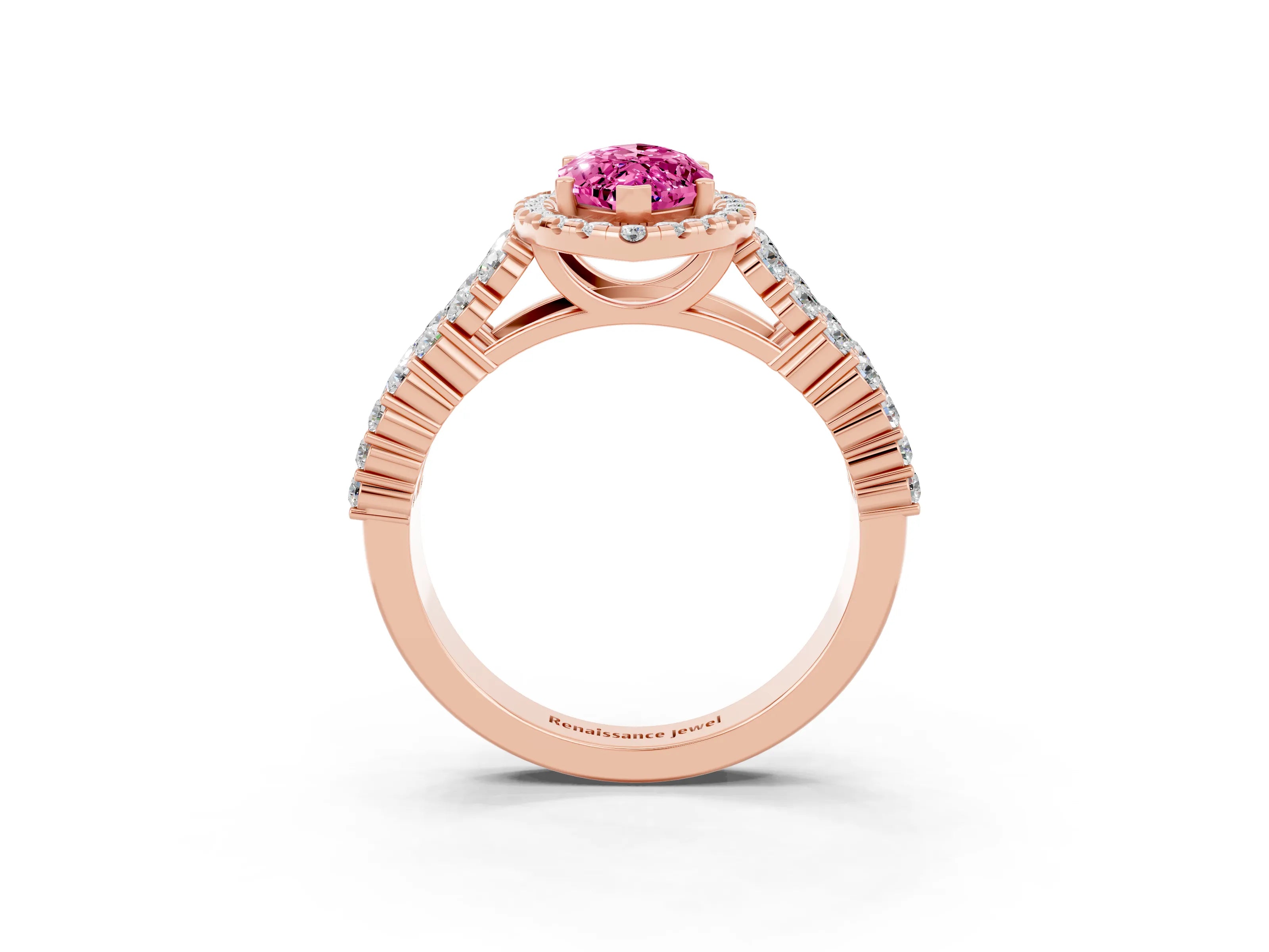 Rose gold Marquise Cut Halo Pavé Diamond Engagement Ring with Split Shank and Four-Prong Setting_3