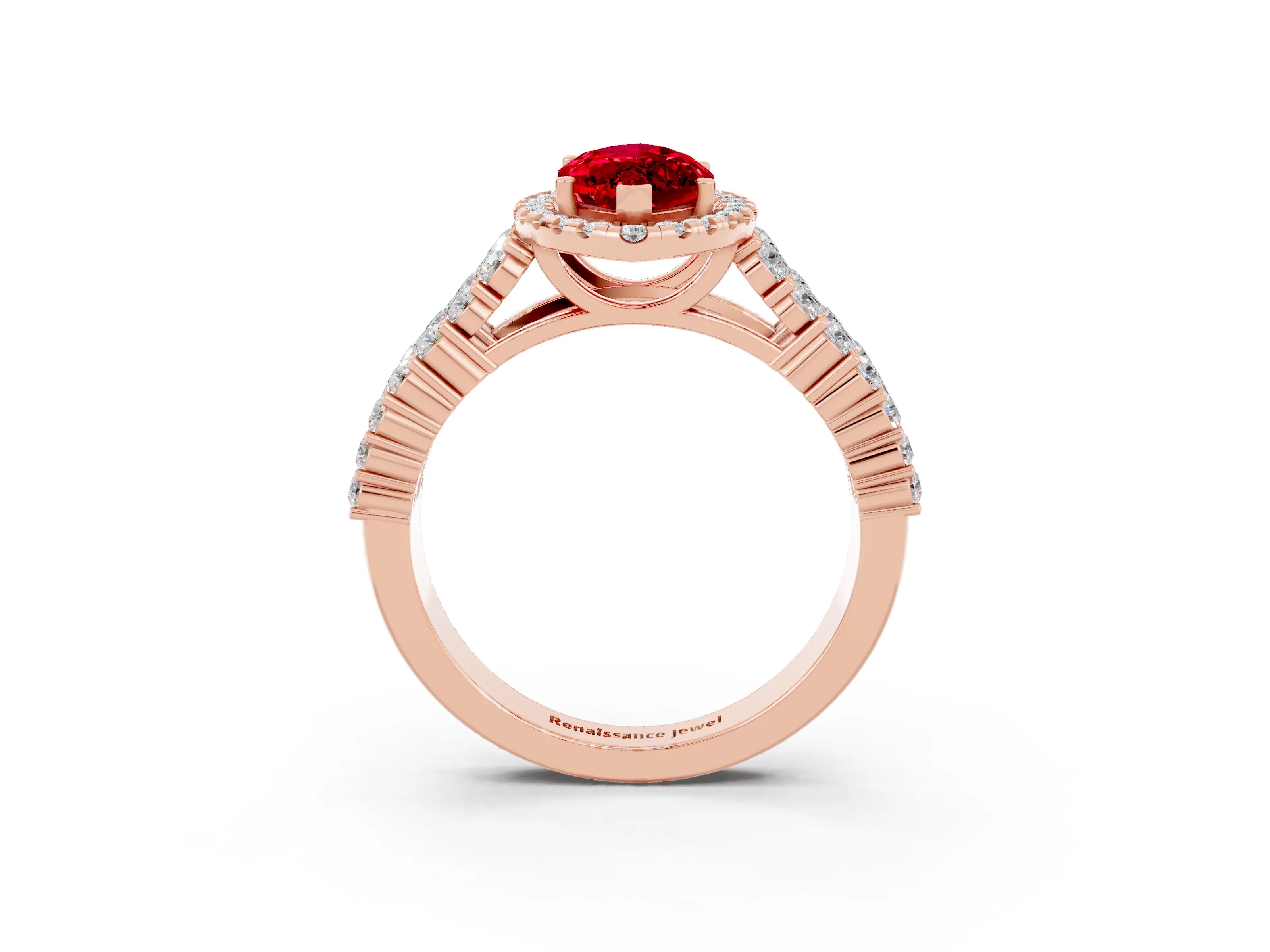 Rose gold Marquise Cut Halo Pavé Diamond Engagement Ring with Split Shank and Four-Prong Setting_3